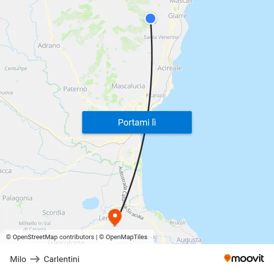 Milo to Carlentini map