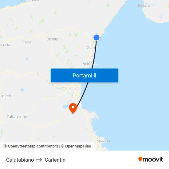 Calatabiano to Carlentini map