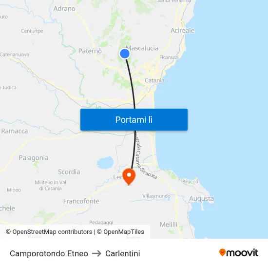 Camporotondo Etneo to Carlentini map