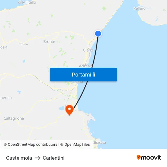 Castelmola to Carlentini map