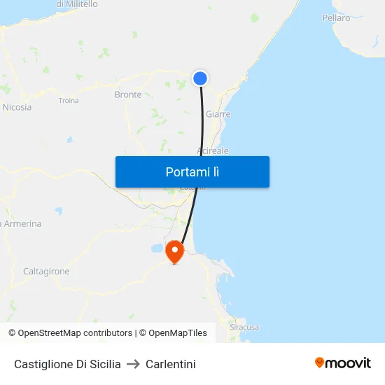 Castiglione Di Sicilia to Carlentini map