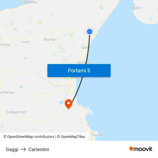 Gaggi to Carlentini map