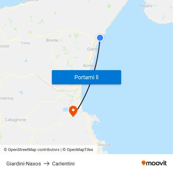 Giardini-Naxos to Carlentini map