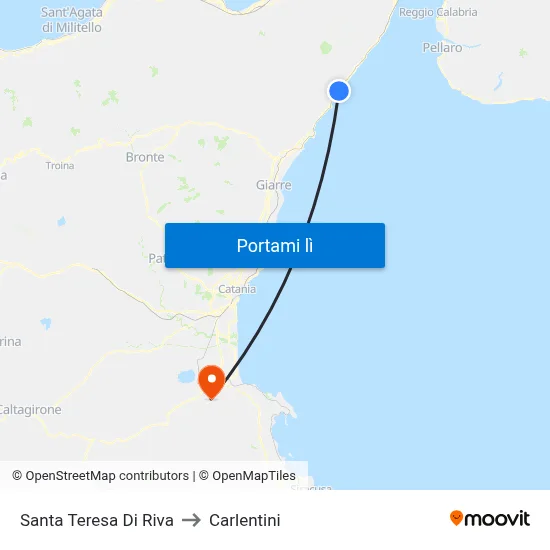 Santa Teresa Di Riva to Carlentini map