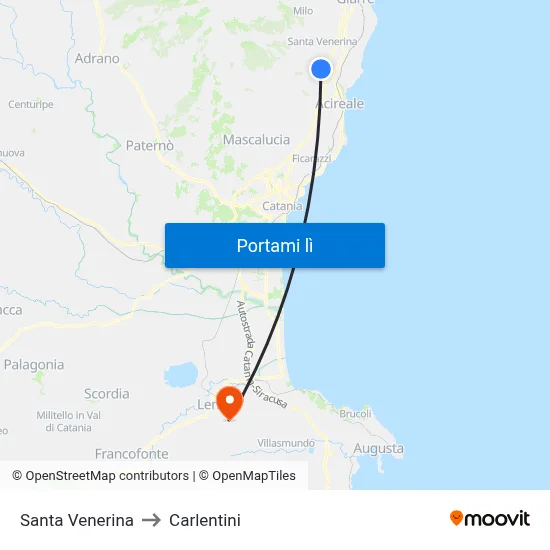 Santa Venerina to Carlentini map