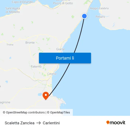 Scaletta Zanclea to Carlentini map