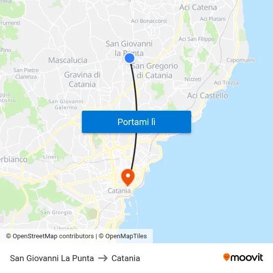 San Giovanni La Punta to Catania map
