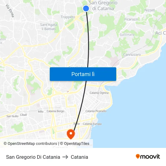 San Gregorio Di Catania to Catania map