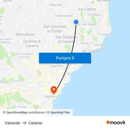 Valverde to Catania map