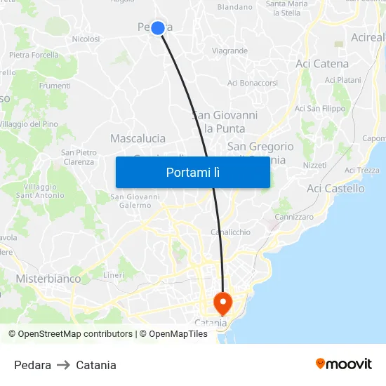 Pedara to Catania map