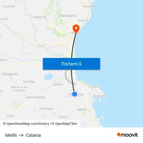 Melilli to Catania map