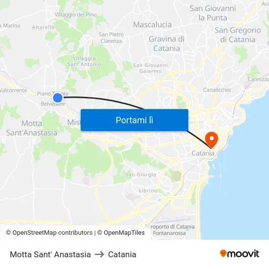 Motta Sant' Anastasia to Catania map