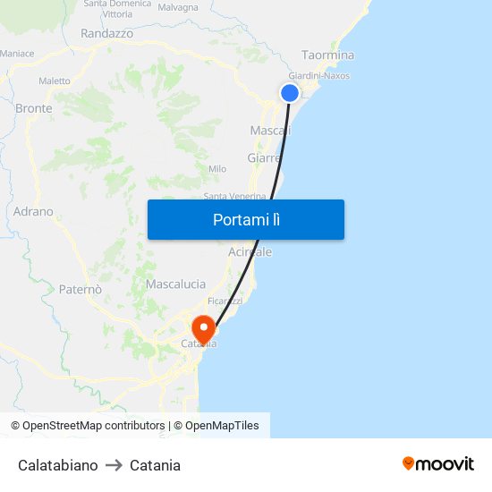 Calatabiano to Catania map