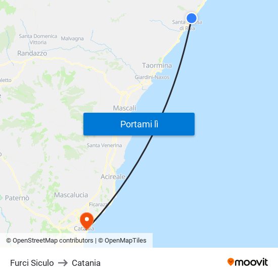 Furci Siculo to Catania map