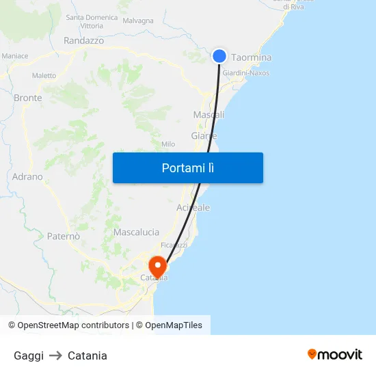 Gaggi to Catania map