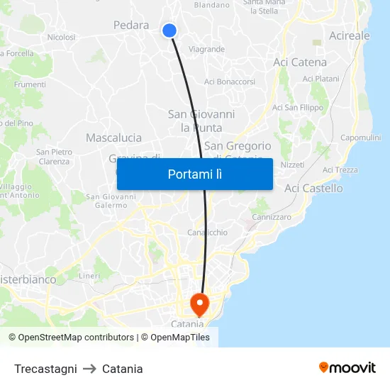 Trecastagni to Catania map