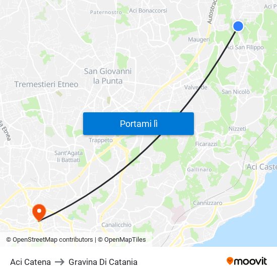 Aci Catena to Gravina Di Catania map