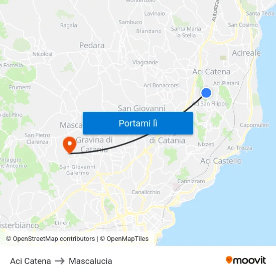 Aci Catena to Mascalucia map
