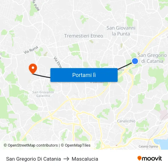 San Gregorio Di Catania to Mascalucia map