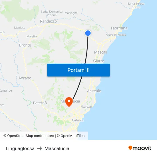 Linguaglossa to Mascalucia map