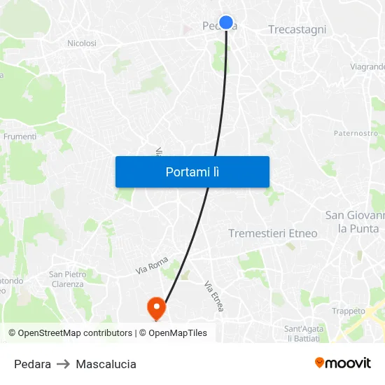 Pedara to Mascalucia map