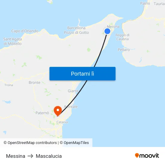Messina to Mascalucia map