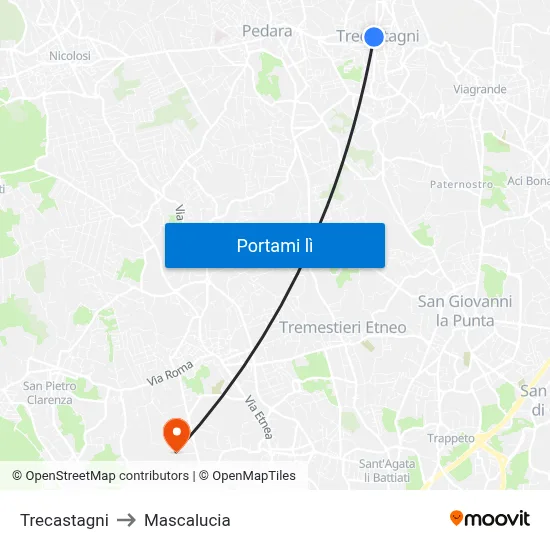 Trecastagni to Mascalucia map