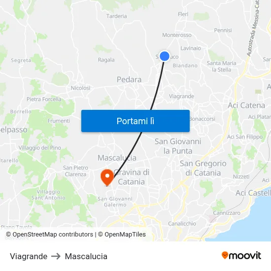 Viagrande to Mascalucia map