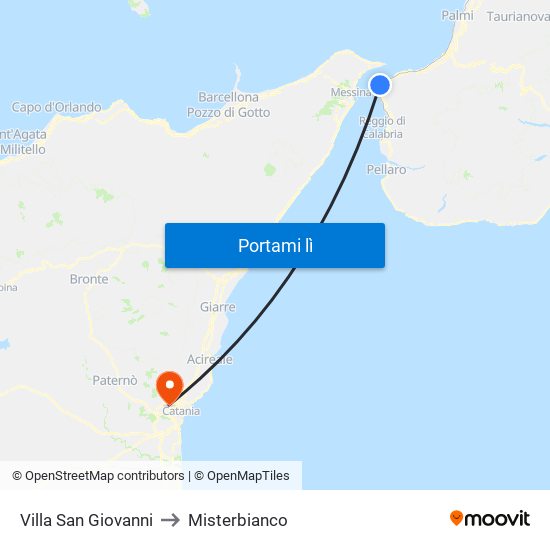 Villa San Giovanni to Misterbianco map