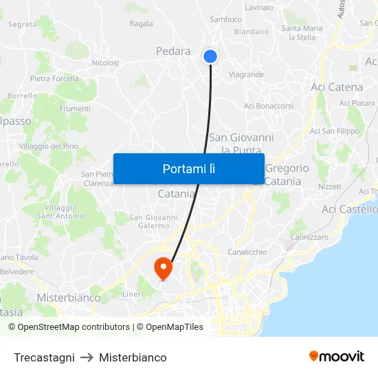 Trecastagni to Misterbianco map