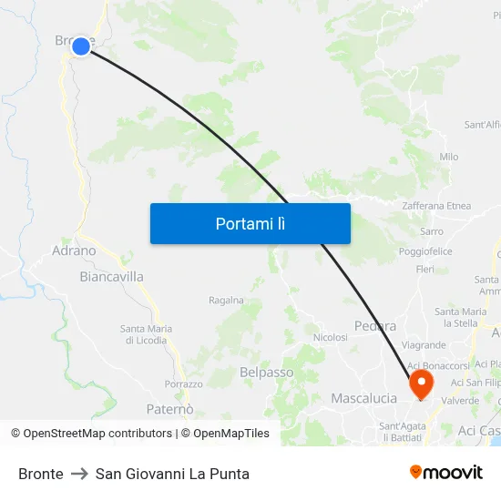 Bronte to San Giovanni La Punta map