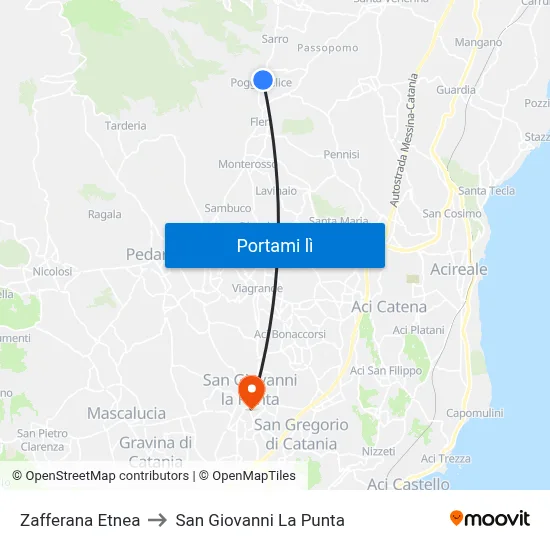 Zafferana Etnea to San Giovanni La Punta map