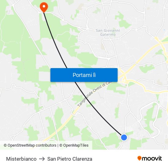 Misterbianco to San Pietro Clarenza map