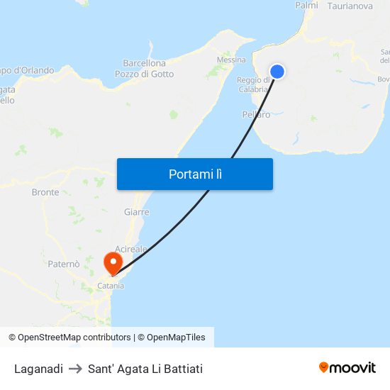 Laganadi to Sant' Agata Li Battiati map