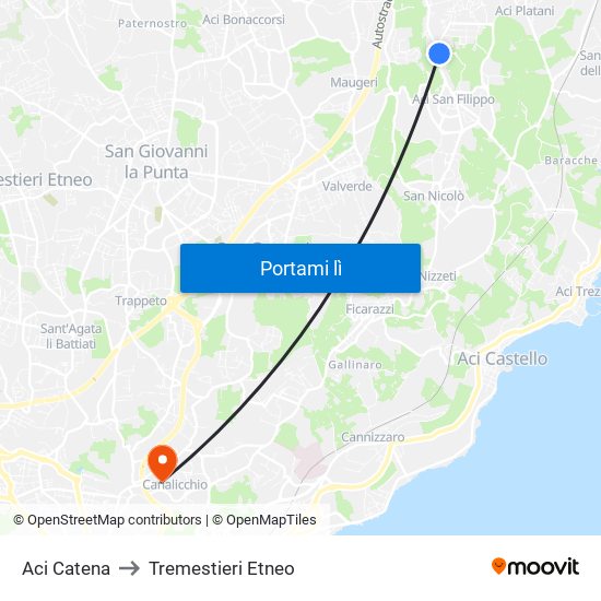 Aci Catena to Tremestieri Etneo map