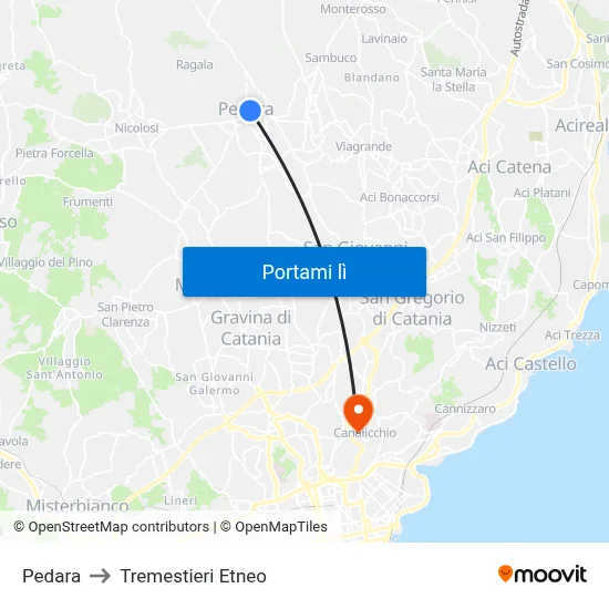Pedara to Tremestieri Etneo map