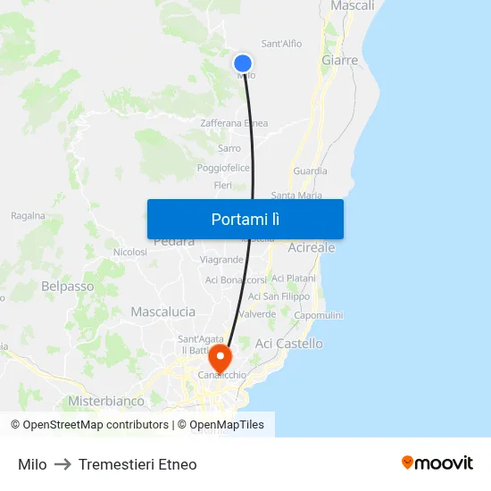 Milo to Tremestieri Etneo map