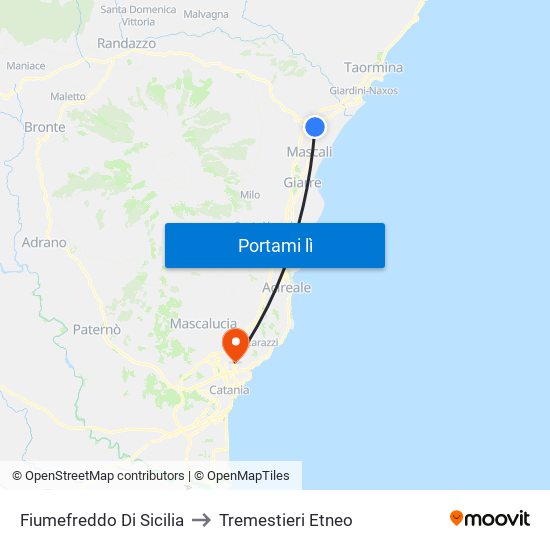 Fiumefreddo Di Sicilia to Tremestieri Etneo map