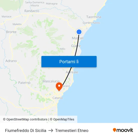Fiumefreddo Di Sicilia to Tremestieri Etneo map