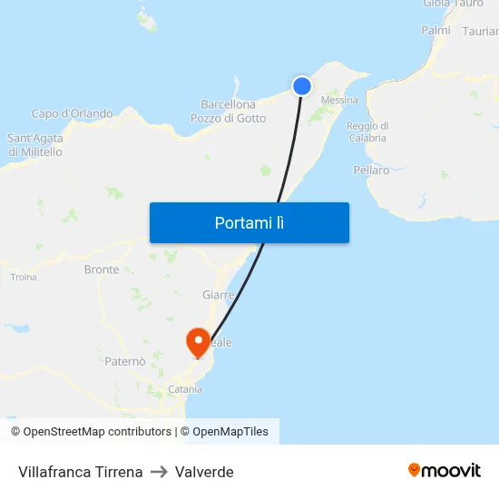 Villafranca Tirrena to Valverde map