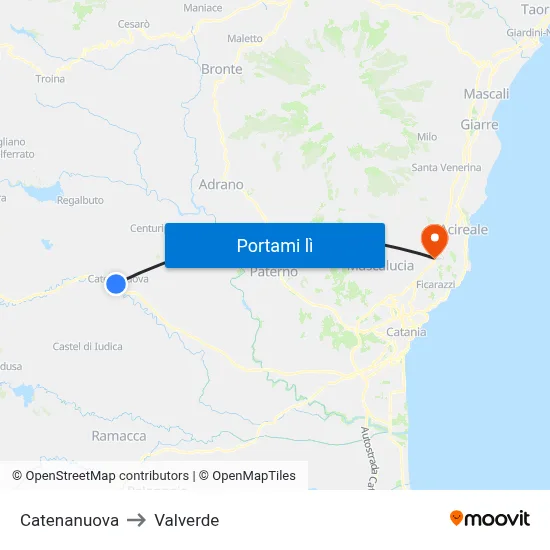 Catenanuova to Valverde map