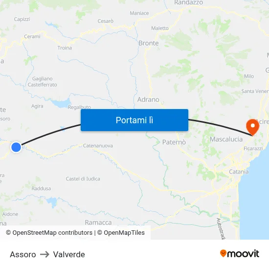 Assoro to Valverde map