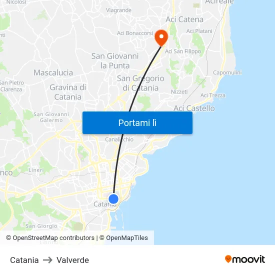 Catania to Valverde map
