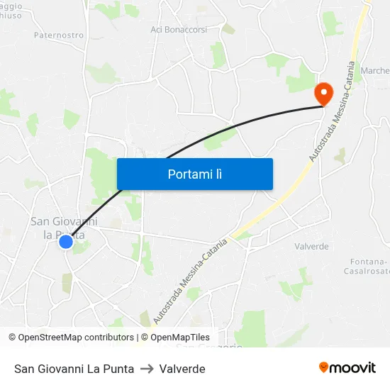 San Giovanni La Punta to Valverde map