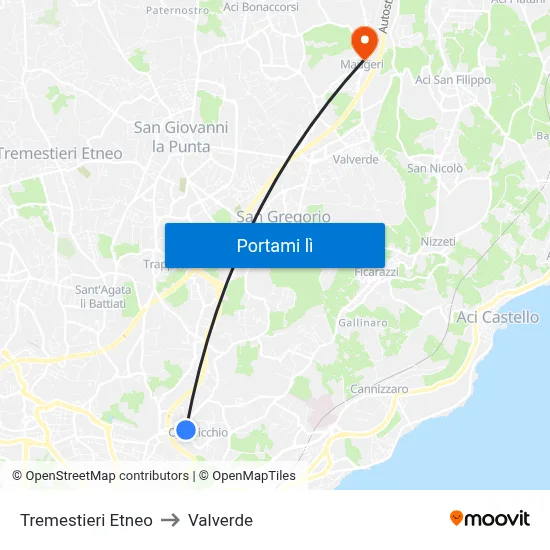 Tremestieri Etneo to Valverde map