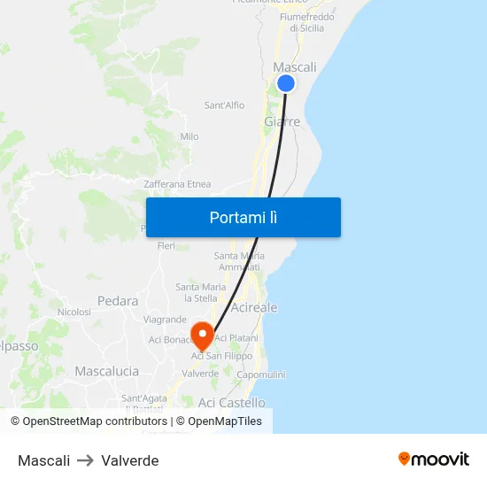 Mascali to Valverde map