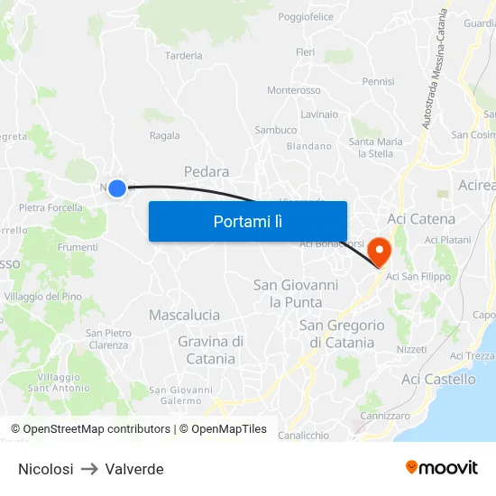 Nicolosi to Valverde map