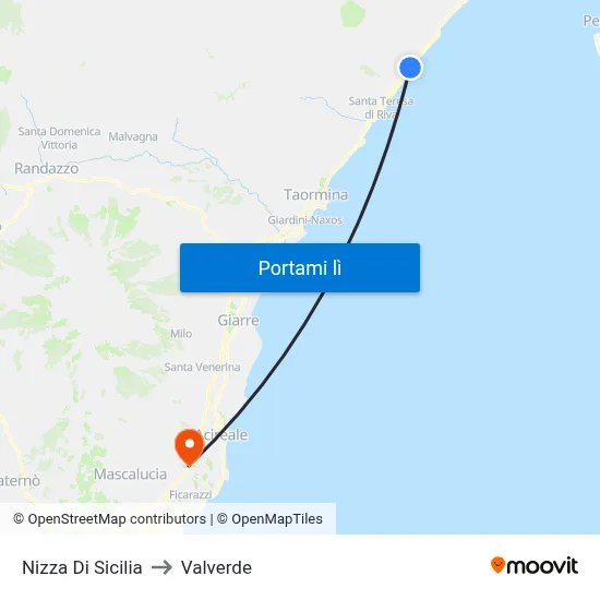 Nizza Di Sicilia to Valverde map