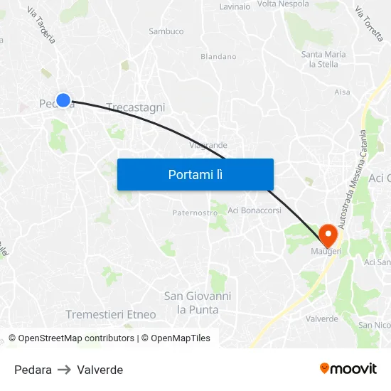 Pedara to Valverde map