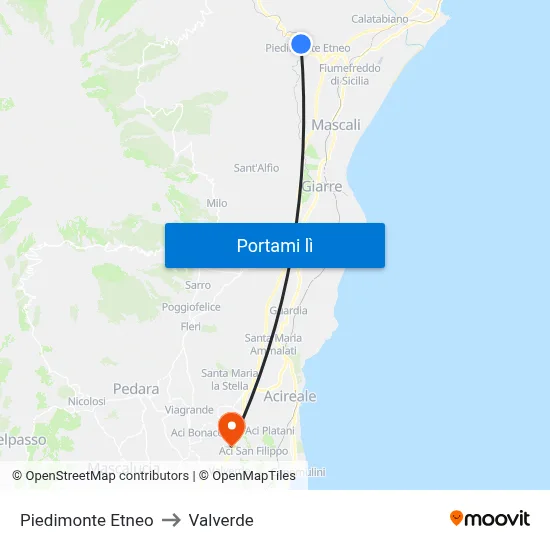 Piedimonte Etneo to Valverde map